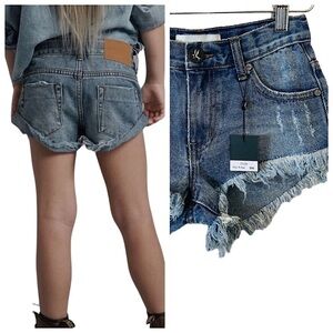 NEW! KIDS ONE TEASPOON Luxury Denim Jean Shorts Size 10 - 12 NWT Blue Luxury